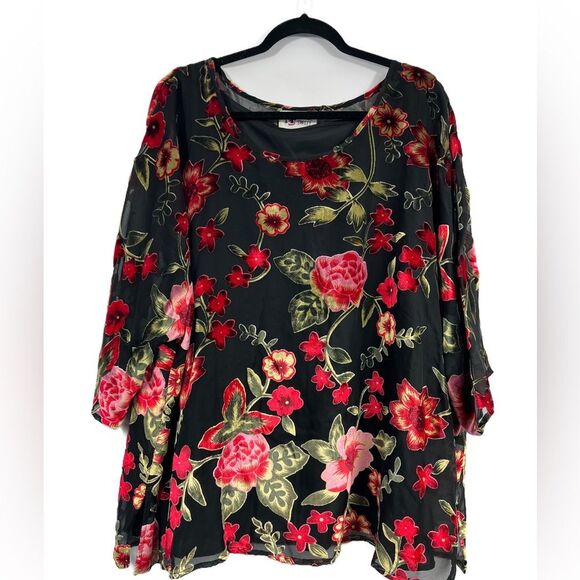Vintage Maggie Sweet Sheer Lined Floral Petite Blouse Size 3X - Picture 1 of 10